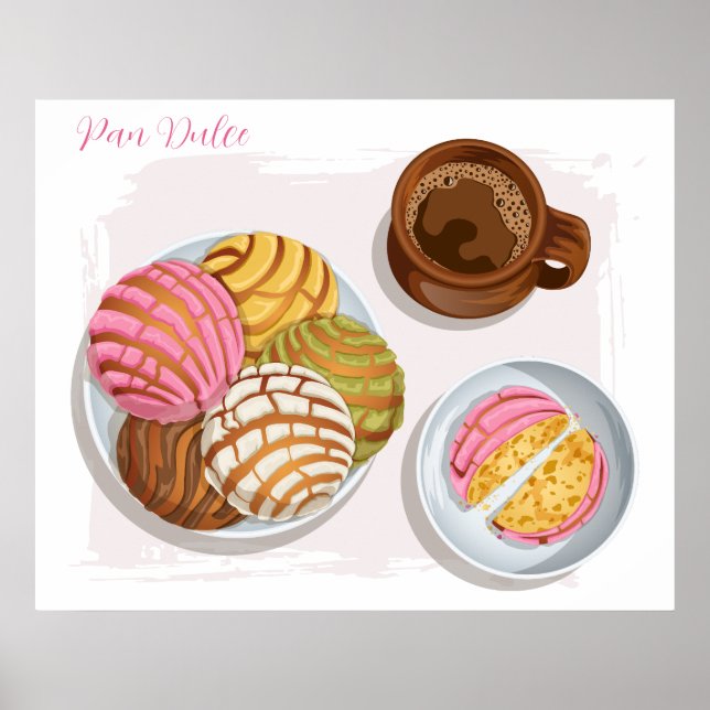 Póster Cocina mexicana de concha Pan Dulce y champurrado (Frente)