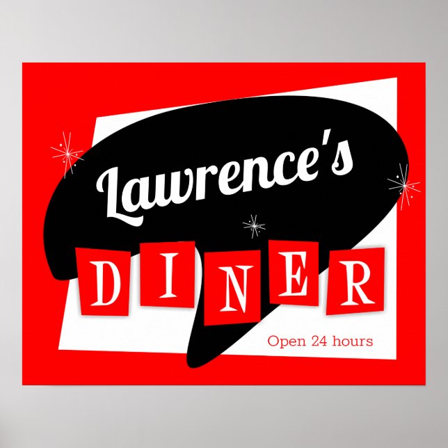 Póster Cocina Personalizado Retro Diner Rojo y Negro Star (Frente)