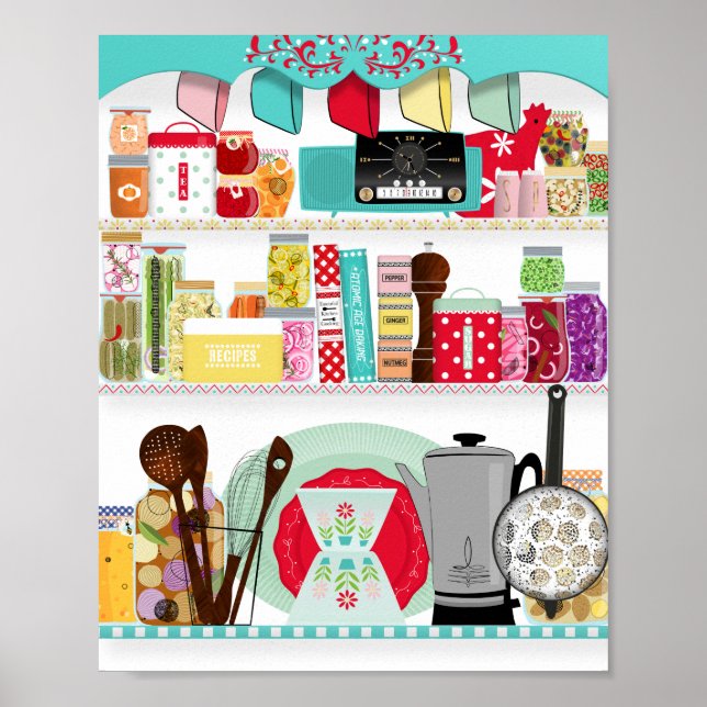 Póster Cocina retro de mediados del siglo (Frente)