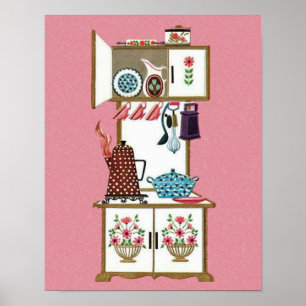 Póster Cocina retro vintage de cocción de cocción de cocc