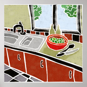 Póster Cocina roja retro