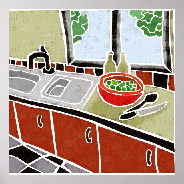 Póster Cocina roja retro (Frente)