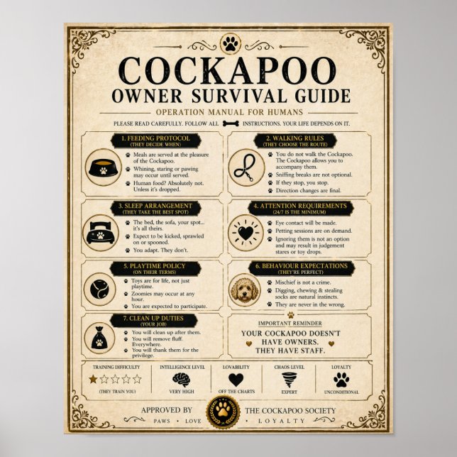 Póster Cockapoo Owner Survival Guide Poster Gift (Frente)