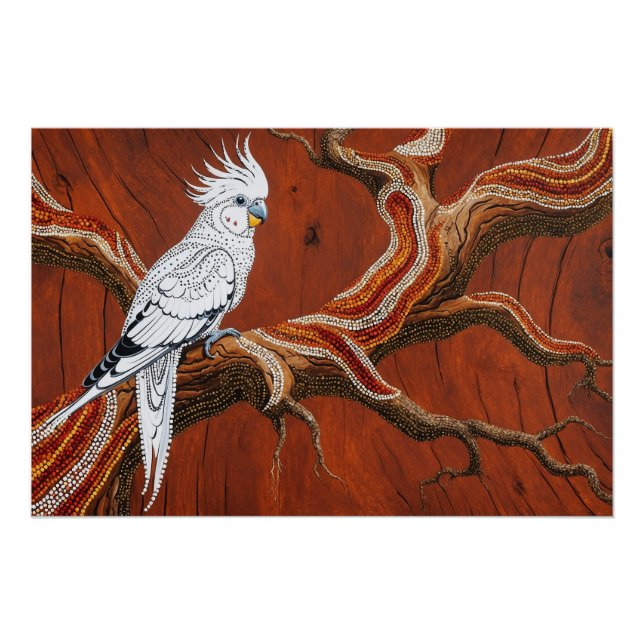 Póster Cockatiel de temática aborigen australiana (Anverso)