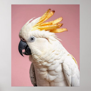 Póster Cockatoo divertido con Escudo de Fries franceses