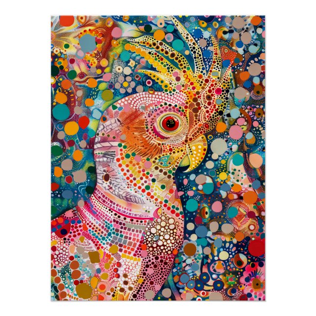 Póster Cockatoo rosa en estilo de arte de dot aborigen (Anverso)