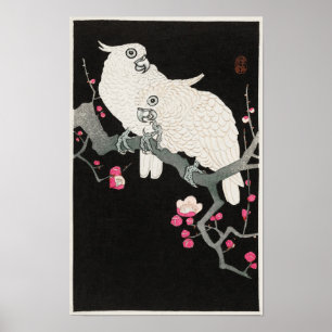 Póster Cockatoos y flores de ciruelas por Ohara Koson