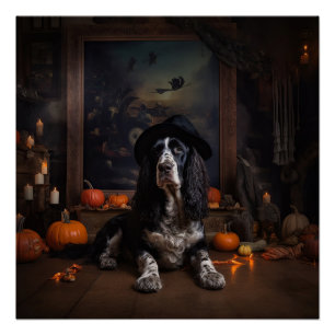 Póster Cocker inglés Spaniel Pumpkins Halloween Scary