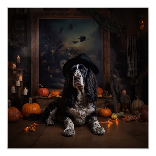 Póster Cocker inglés Spaniel Pumpkins Halloween Scary (Anverso)