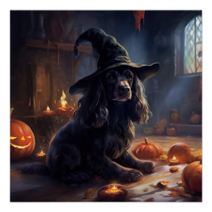 Póster Cocker Spaniel Calabazas de Halloween Espeluznante