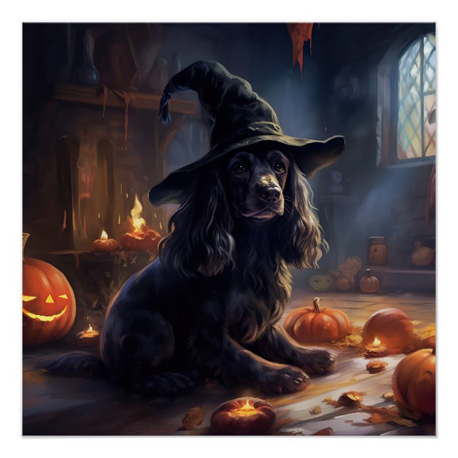 Póster Cocker Spaniel Calabazas de Halloween Espeluznante (Anverso)