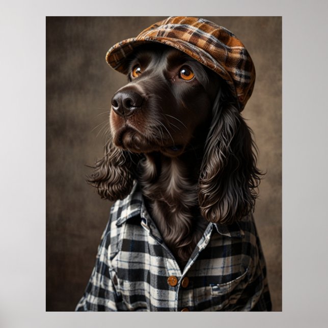Póster Cocker Spaniël con camiseta y Gorra de abuelo (Frente)
