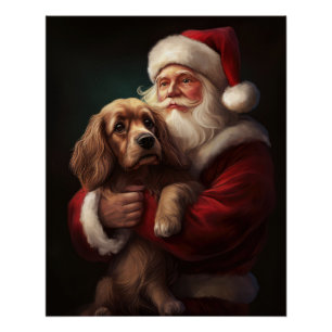 Póster Cocker Spaniel con Santa Claus Navideño Festivo