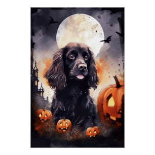 Póster Cocker Spaniel de Halloween con calabazas