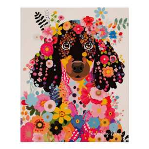 Póster Cocker Spaniel Dog and Flowers 001 - Joyería a med