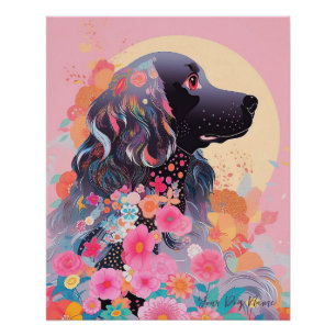 Póster Cocker Spaniel Dog and Flowers 003 - Joyería a med