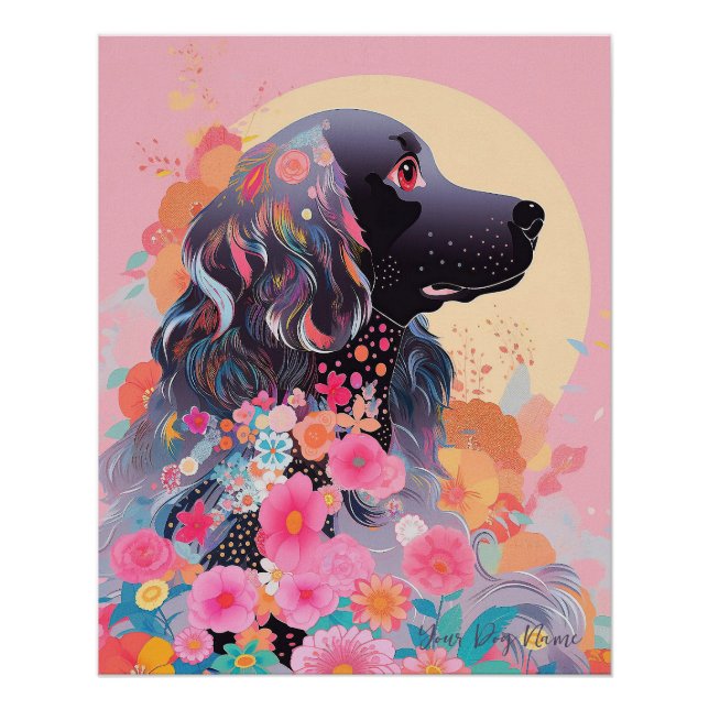 Póster Cocker Spaniel Dog and Flowers 003 - Joyería a med (Anverso)