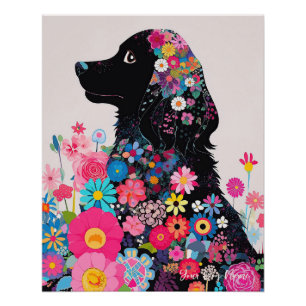 Póster Cocker Spaniel Dog and Flowers 004 - Joyería a med