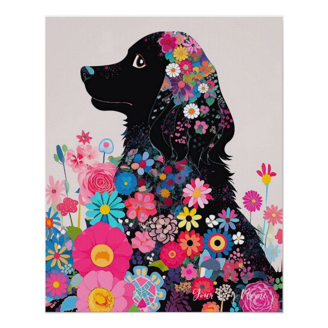 Póster Cocker Spaniel Dog and Flowers 004 - Joyería a med (Anverso)