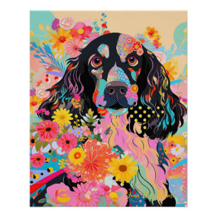 Póster Cocker Spaniel Dog and Flowers 005 - Joyería a med