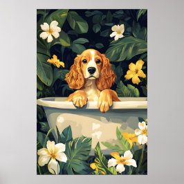 Póster Cocker Spaniel In Bathtub Poster, Funny Dog
