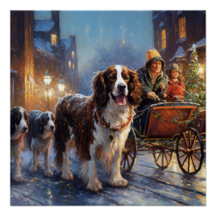 Póster Cocker Spaniel Inglés de Primavera Temporada Navid