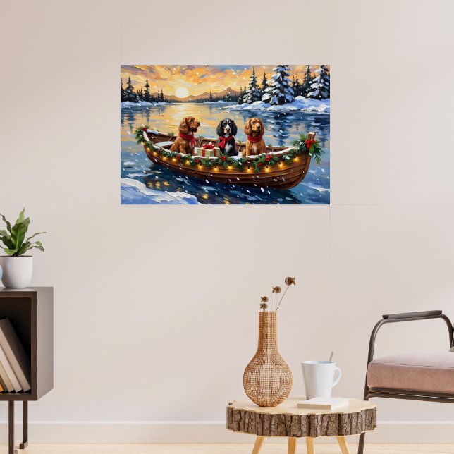 Póster Cocker Spaniel Navidad Barco Fiesta (Salón 3)