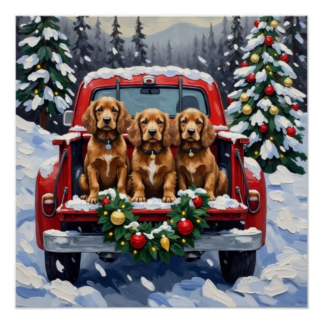 Póster Cocker Spaniel Navidad Camión Rojo Fiesta Navideña (Anverso)