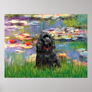 Póster Cocker Spaniel (negro) - Lirios 2