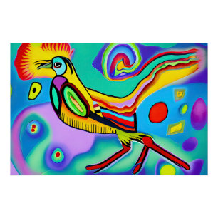 Póster Cockerel psicodélico: Un cóctel estridente y color