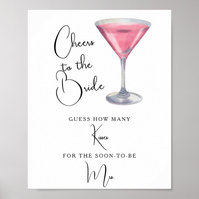 Póster Cocktail Bridal shower How many kisses (Frente)