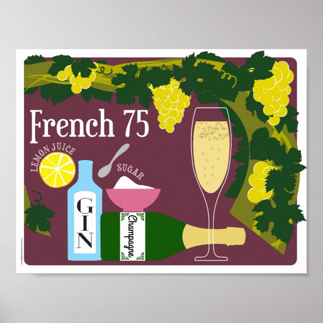 Póster Cocktail francés 75 Champagne (Frente)