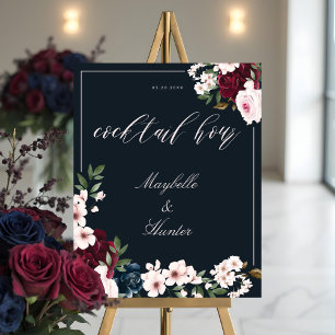 Póster Cocktail Hour Acuarela Borgoña Marina Floral