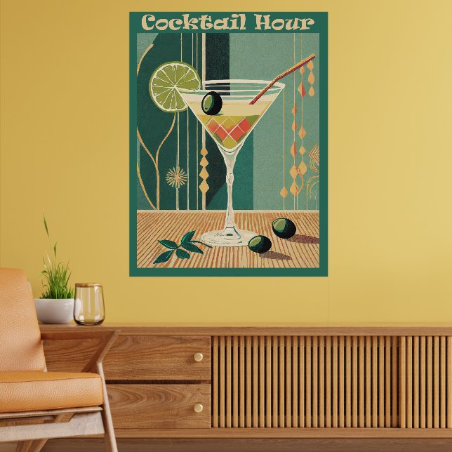 Póster Cocktail Hour Mid Century Martini Moderno (Salón 2)