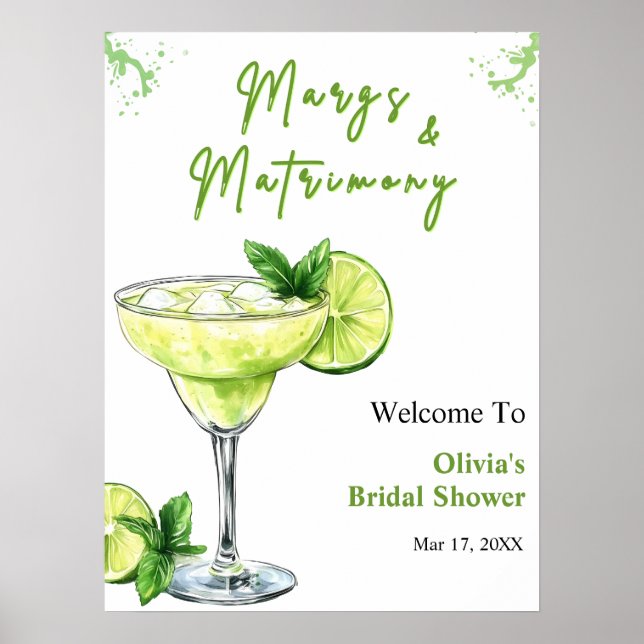Póster Cocktail Margs and Matrimony Bridal Shower Welcome (Frente)