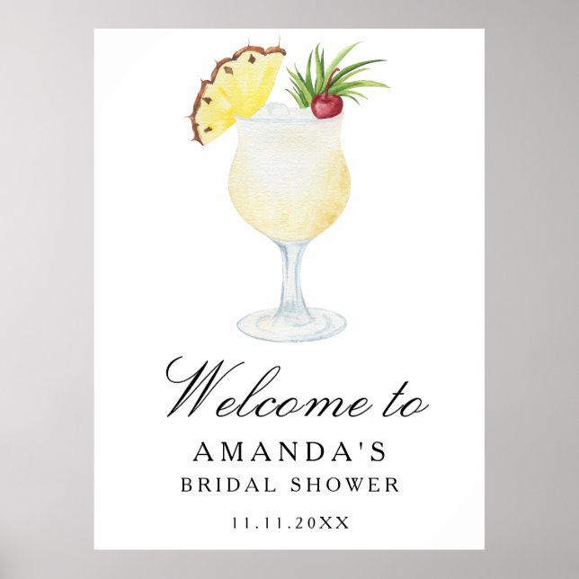 Póster Cocktail pineapple - bridal shower welcome sign (Frente)