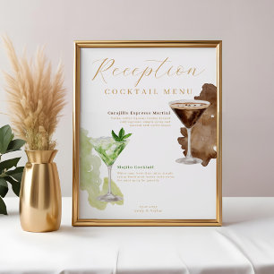 Póster Cocktails acuarela Menú de bebidas de la recepción
