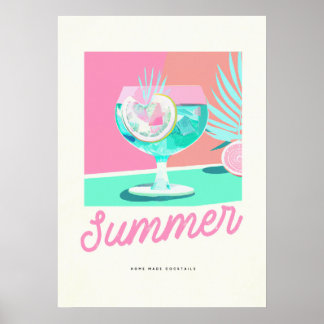 Póster Cocktails caseros de verano retro