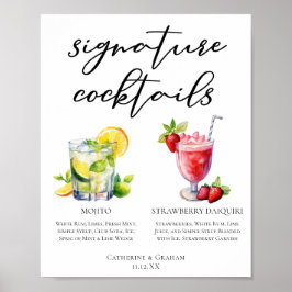 Póster Cocktails cubanos Mojito Strawberry Daiquiri Menu