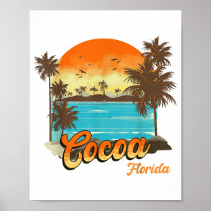 Póster Cocoa Florida Beach Summer Vacation Palm Sunset