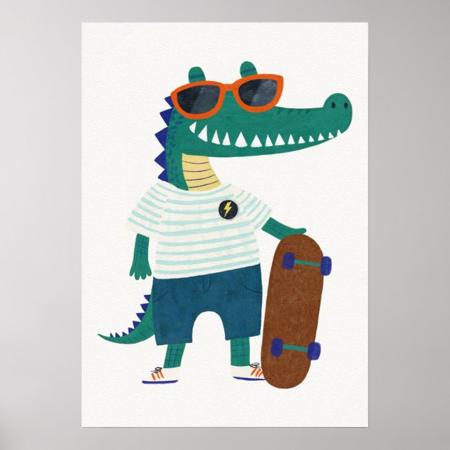 Póster Cocodrilo con monopatín y gafas de sol (Frente)