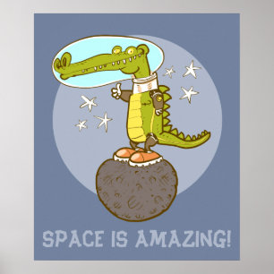Póster cocodrilo gracioso en personalizado espacial