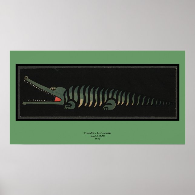 Póster Cocodrilo - Ilustracion de libros anticuario color (Frente)