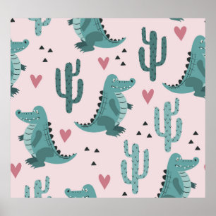 Póster Cocodrilo lindo, patrón lagarto vintage.