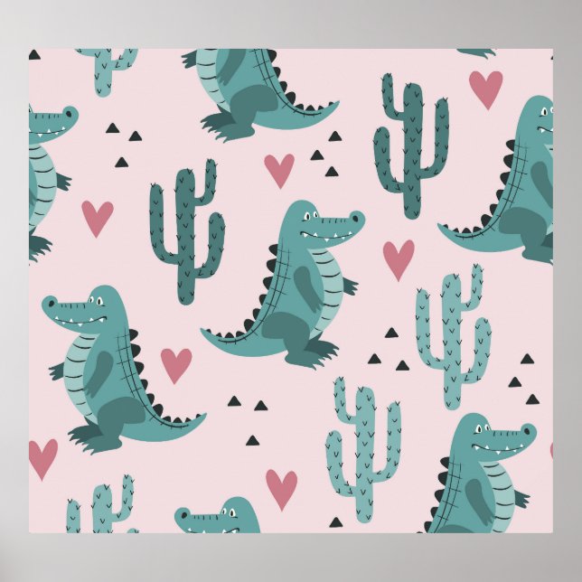 Póster Cocodrilo lindo, patrón lagarto vintage. (Frente)