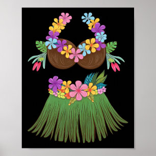 Póster Coconut Bra Lei Flores Gr Skirt Hula Fiesta Hallow