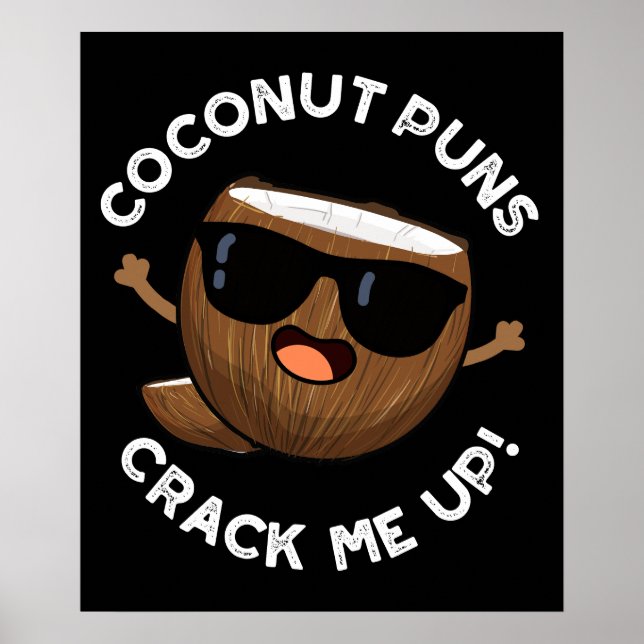Póster Coconut Punks Crack Me Up Funny Fruit Pun Dark BG (Frente)