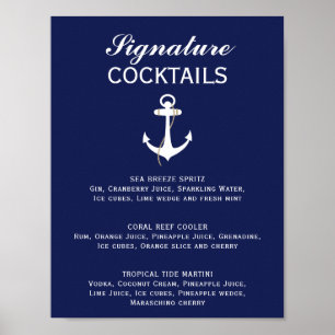 Póster Cóctel Boda Náutico Azul y Blanco