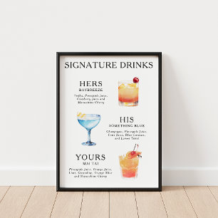 Póster Cóctel Boda para bebidas con firma