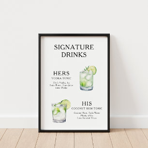 Póster Cóctel Boda para bebidas con firma